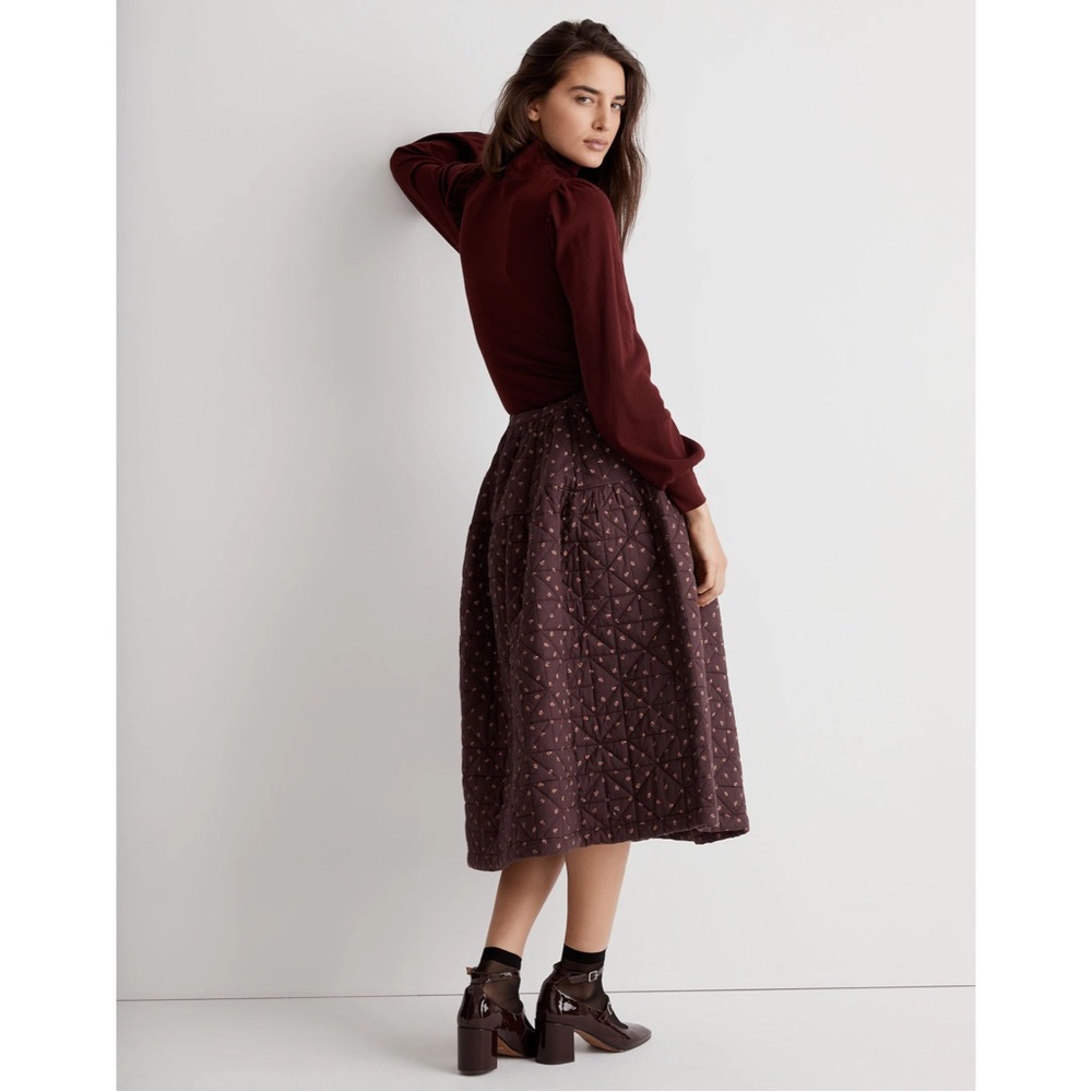 Madewell Quilted Crinkle Floral Midi Skirt - Brown Chocolate Raisin - Picture 4 of 8
